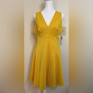 London Times Women’s Mustard Textured Fit And Flare Dress Size 8 . NWT